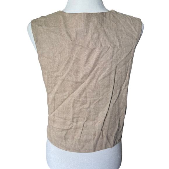 Vintage Express Embroidered Vest M Linen Blend Beige Diamond Floral USA - Picture 6 of 8